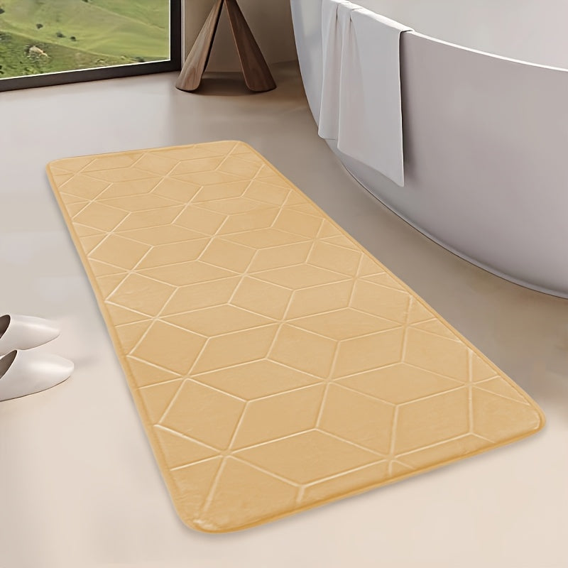 [Thickened Memory Foam Bath Rug] 1pc Thickened Memory Foam Sponge Bath Rug | Fast Absorbent, Washable, Non-Slip Shower Mat with Geometric Pattern, Durable Polyester Blend - Ideal for Bathroom, Kitchen, and Living Room