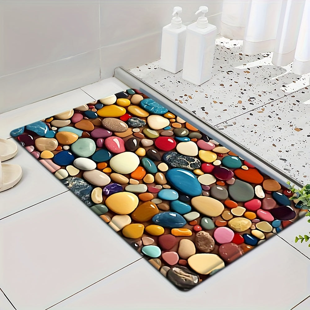 1pc Colorful Pebble Pattern Super Absorbent Sponge Mat, Non-slip, Machine Washable, Polyester 100.00, for Bathroom, Kitchen, Bedroom - Home Decorative Carpet, Bathroom Floor Mat