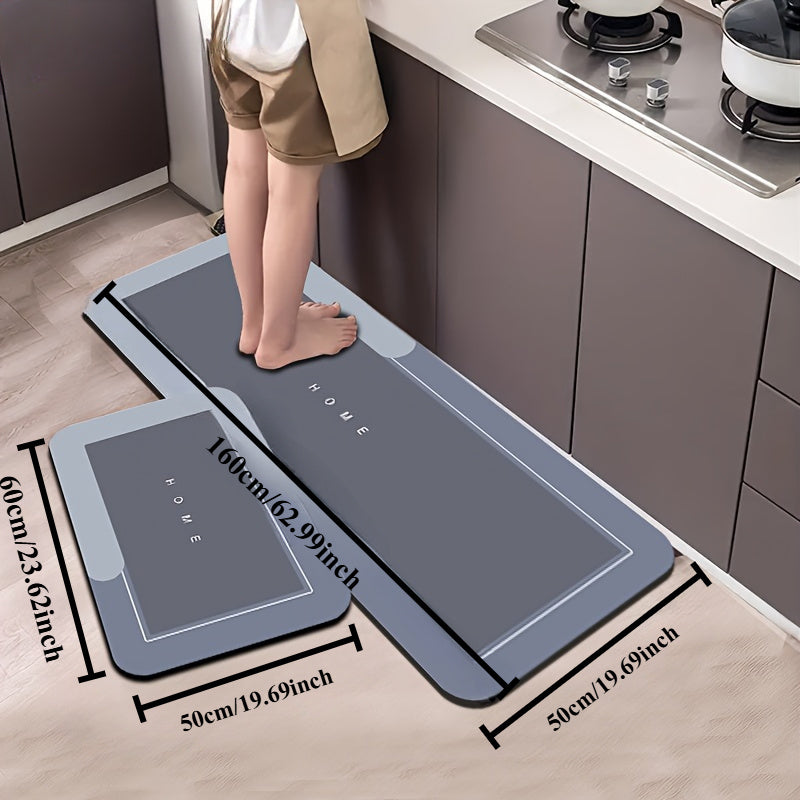 [2pcs Super Absorbent Bath Mats] 2pcs Super Absorbent & Fast-Drying Diatomaceous Earth Kitchen & Bath Mats | Anti-Slip, Durable Polyester Fabric with Rubber Backing, Machine Washable for Bathroom, Living Room, Kitchen Floor Protection, Sleek Mat Design