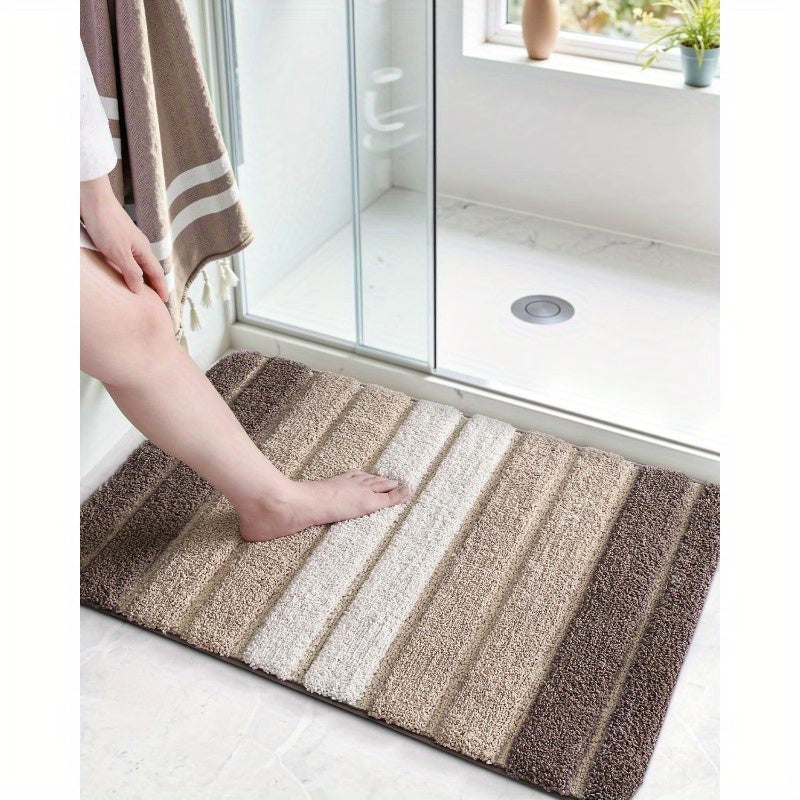 1pc Non-Slip Bathroom Mat Carpet - Extra Long Bath (20x32 Inches), Quick-Dry Absorbent Shower Mat with Non-Slip Backing, Soft Bathroom Floor Carpet in Blue - for Shower, Tub, Sink - Polyester Bathroom, Decorative Stripes, Durable Tpr Backing