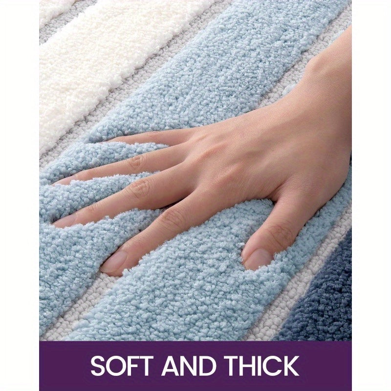 1pc Non-Slip Bathroom Mat Carpet - Extra Long Bath (20x32 Inches), Quick-Dry Absorbent Shower Mat with Non-Slip Backing, Soft Bathroom Floor Carpet in Blue - for Shower, Tub, Sink - Polyester Bathroom, Decorative Stripes, Durable Tpr Backing