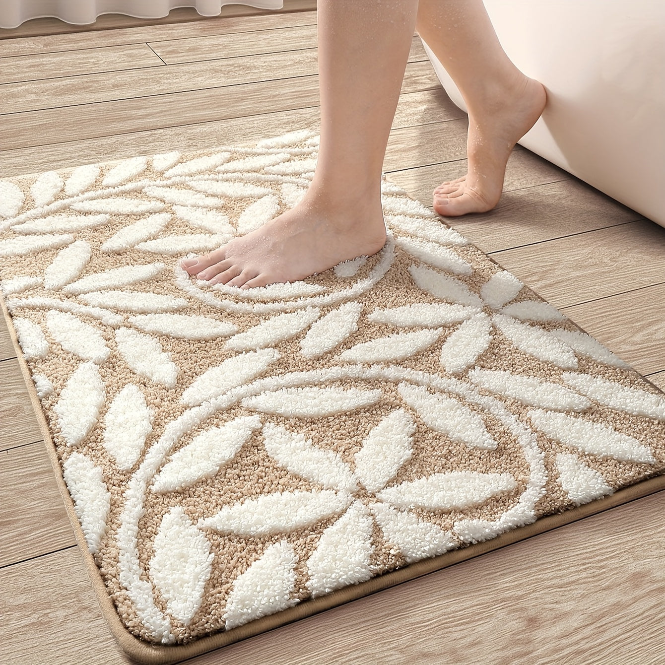 DAJIANG Brand 2cm Thick Soft Non-Slip Plush Velvet Bath Mat - 1050g/㎡, Vintage European Pattern, Rectangular, Machine Washable, Polyester Fiber, TPR Backing