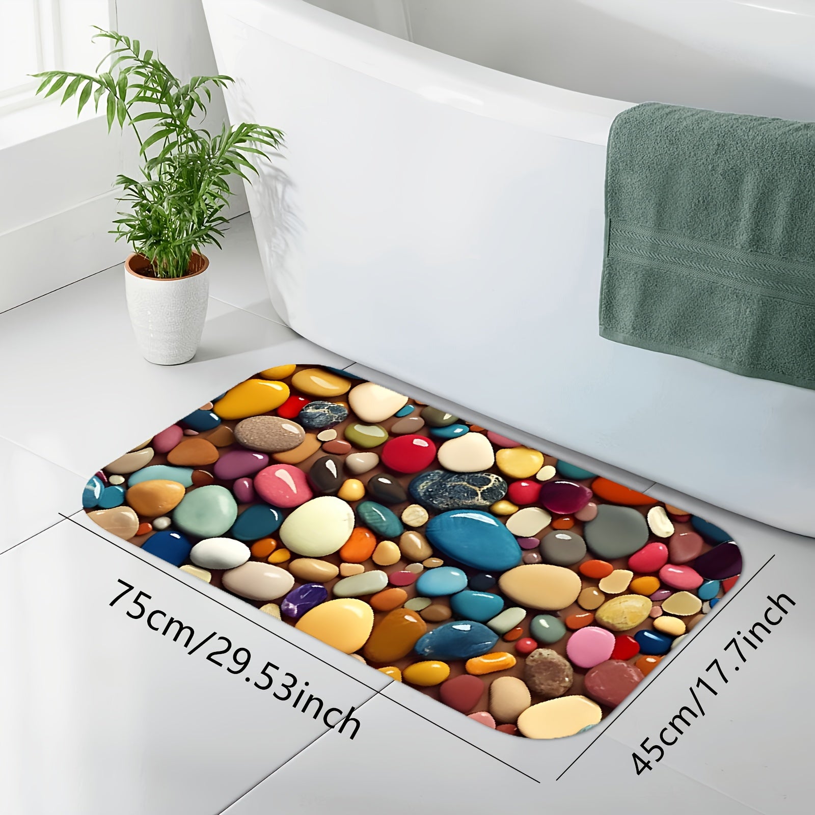 1pc Colorful Pebble Pattern Super Absorbent Sponge Mat, Non-slip, Machine Washable, Polyester 100.00, for Bathroom, Kitchen, Bedroom - Home Decorative Carpet, Bathroom Floor Mat