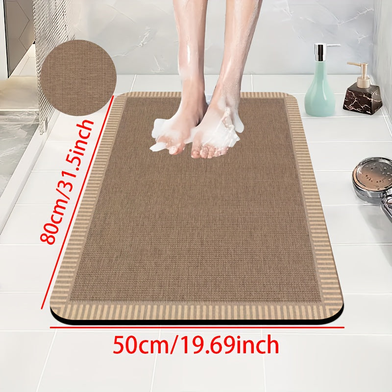 1pc Diatomite Bath Mat, Modern Striped Border Print Design, Quick-Dry Non-Slip Absorbent Floor Rug, Soft and Comfortable for Bathroom, Shower, Laundry Room, Bedroom, Doorway, Kitchen, RV Bathroom