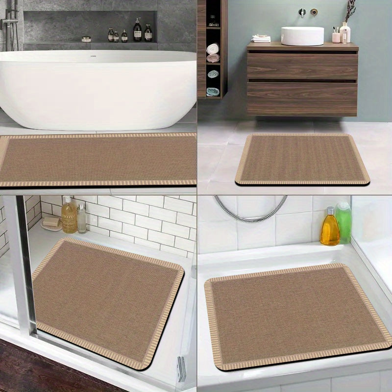 1pc Diatomite Bath Mat, Modern Striped Border Print Design, Quick-Dry Non-Slip Absorbent Floor Rug, Soft and Comfortable for Bathroom, Shower, Laundry Room, Bedroom, Doorway, Kitchen, RV Bathroom