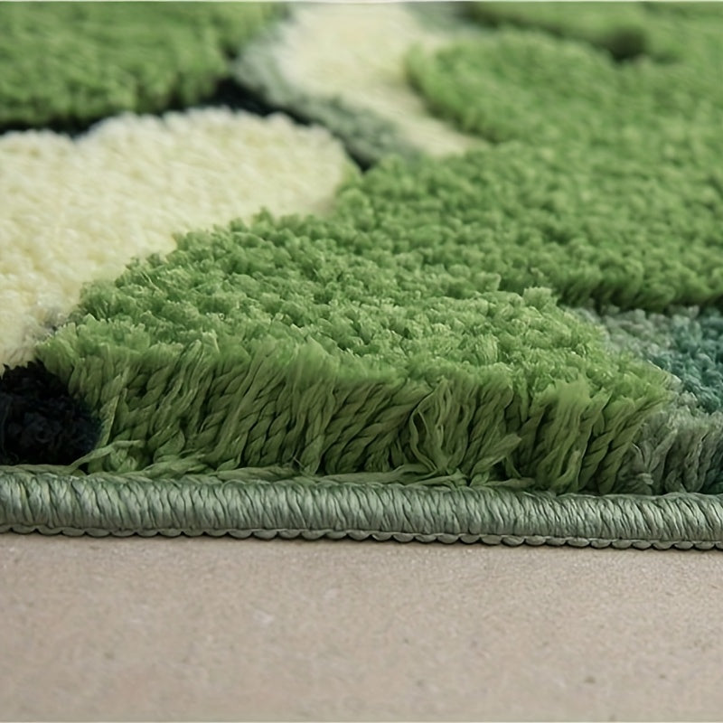 Ultra-Soft Plush Moss-Shaped Bath Mat with Non-Slip TPR Backing - Super Absorbent Polyester, Machine Washable Rectangular Rug for Bathroom Decor