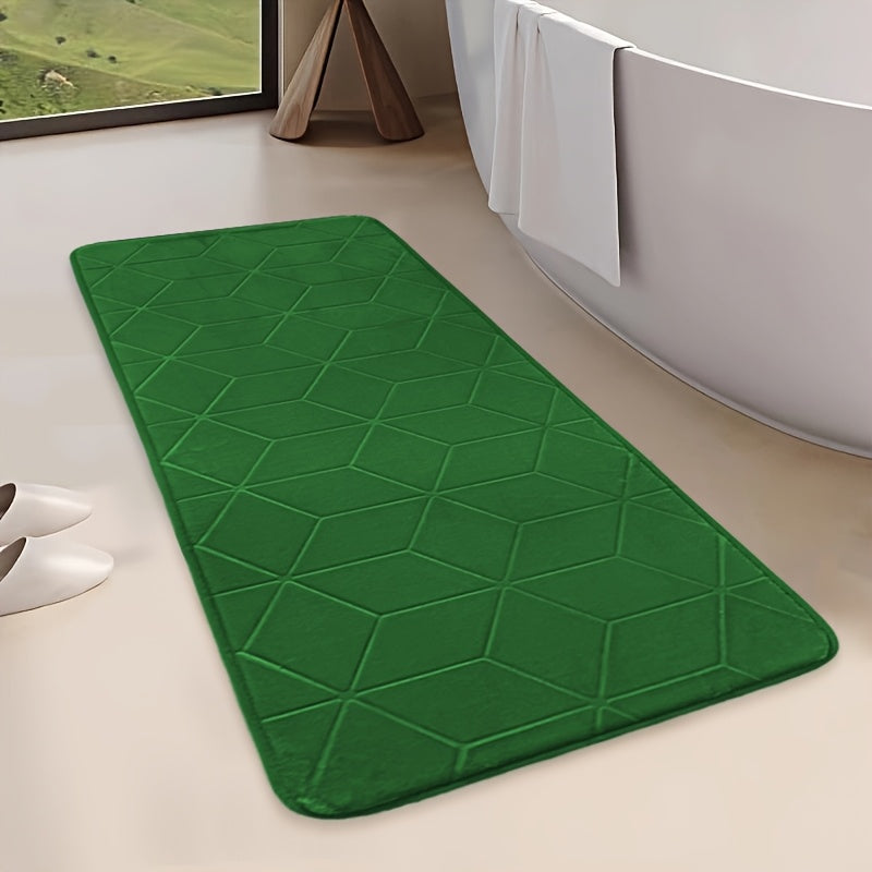 [Thickened Memory Foam Bath Rug] 1pc Thickened Memory Foam Sponge Bath Rug | Fast Absorbent, Washable, Non-Slip Shower Mat with Geometric Pattern, Durable Polyester Blend - Ideal for Bathroom, Kitchen, and Living Room