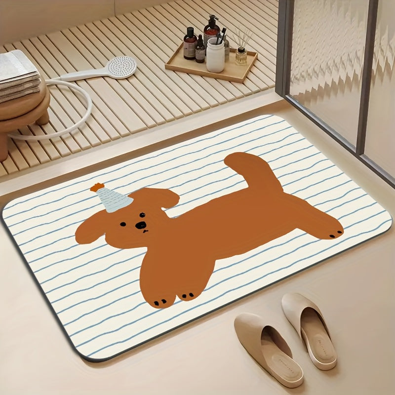 1pc Quick-Dry Bathroom Mat - Non-Slip, Absorbent Diatom Mud Floor Mat with Geometric Design, Polyester Blend, Machine Washable, Ideal for Shower & Entryway, Living Room, Kitchen, Bedroom, Farmhouse Style, Bathroom Mat