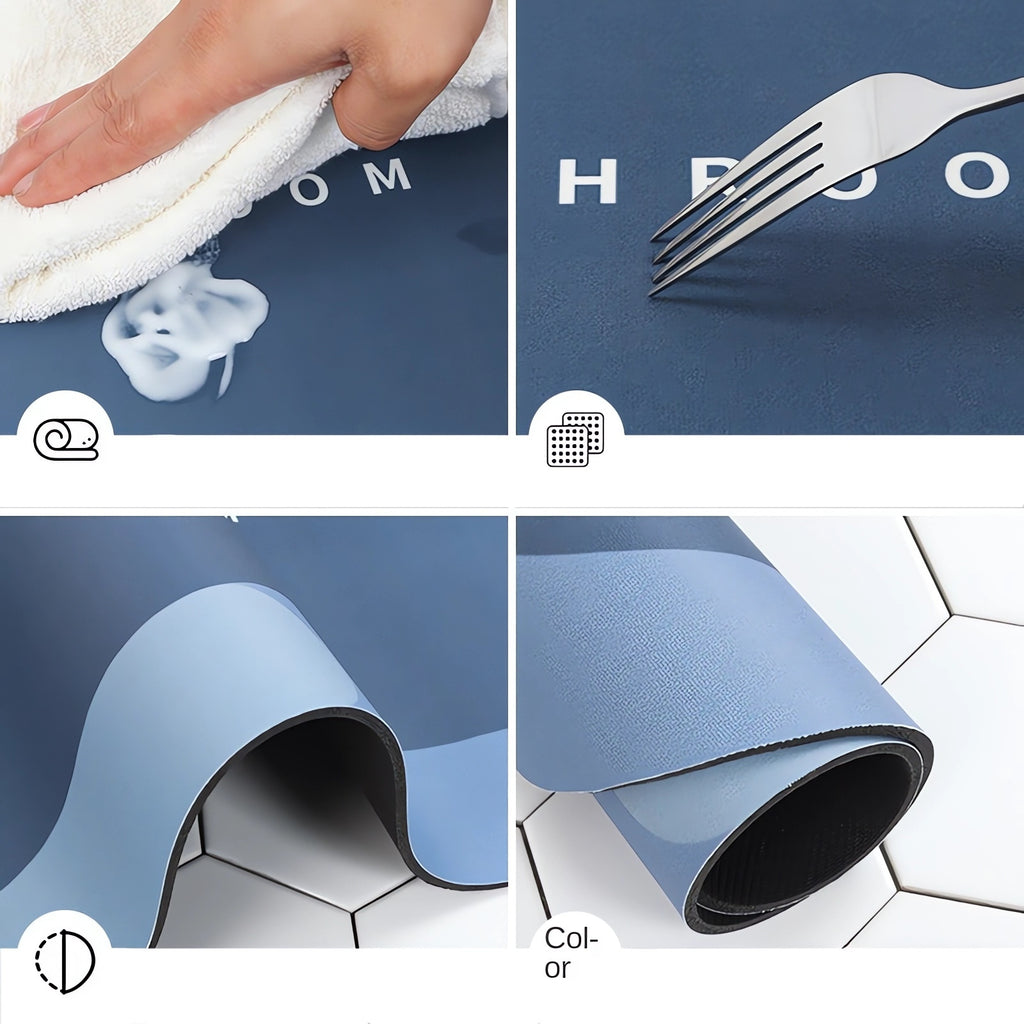 [2pcs Super Absorbent Bath Mats] 2pcs Super Absorbent & Fast-Drying Diatomaceous Earth Kitchen & Bath Mats | Anti-Slip, Durable Polyester Fabric with Rubber Backing, Machine Washable for Bathroom, Living Room, Kitchen Floor Protection, Sleek Mat Design