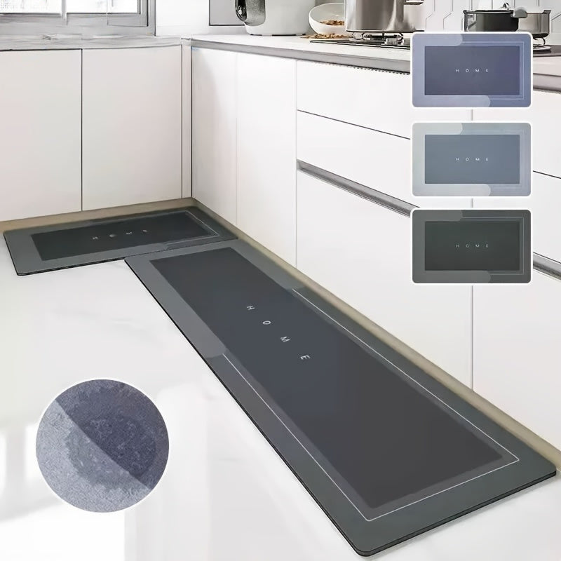 [2pcs Super Absorbent Bath Mats] 2pcs Super Absorbent & Fast-Drying Diatomaceous Earth Kitchen & Bath Mats | Anti-Slip, Durable Polyester Fabric with Rubber Backing, Machine Washable for Bathroom, Living Room, Kitchen Floor Protection, Sleek Mat Design