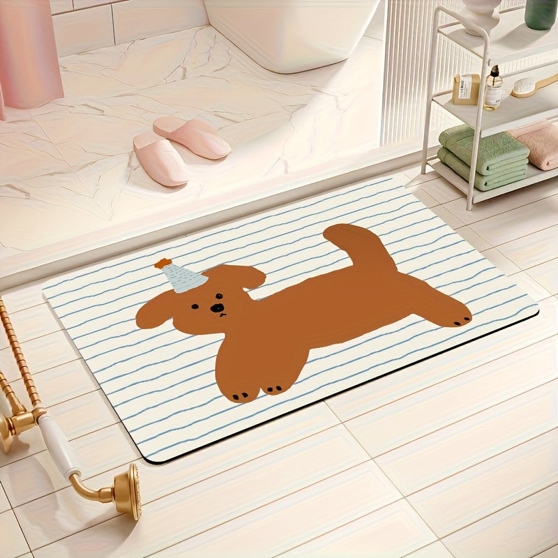 1pc Quick-Dry Bathroom Mat - Non-Slip, Absorbent Diatom Mud Floor Mat with Geometric Design, Polyester Blend, Machine Washable, Ideal for Shower & Entryway, Living Room, Kitchen, Bedroom, Farmhouse Style, Bathroom Mat