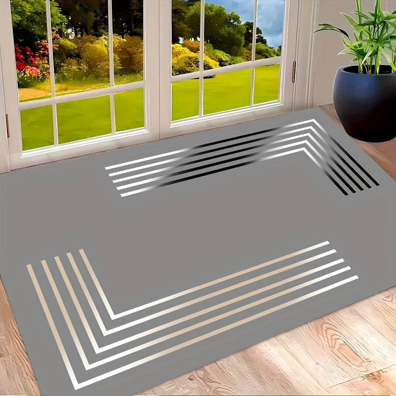 Deluxe Thick Non-Slip Diatom Mud Mat - Soft, Absorbent, Quick-Drying, Elegant Gray And Golden Stripe Design. Perfect for Kitchen, Bathroom, Entrance - Durable Rubber Backing, Hand Wash Only